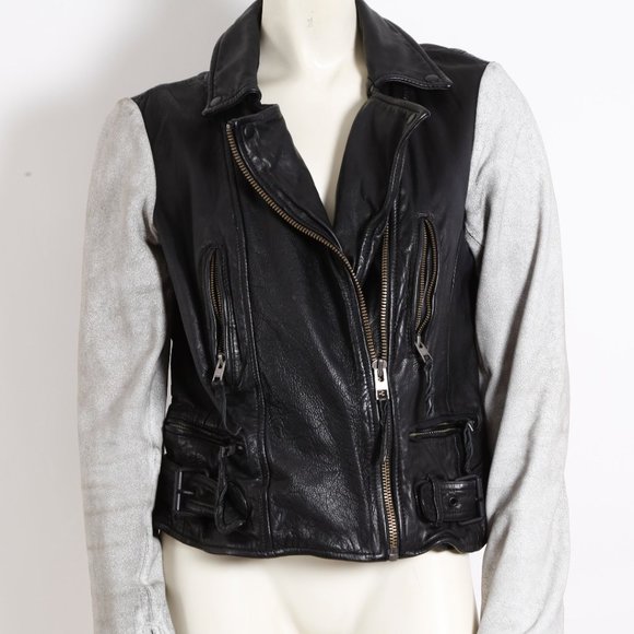 ALL SAINTS Black Leather Suede Gray Biker Jacket - Picture 13 of 13
